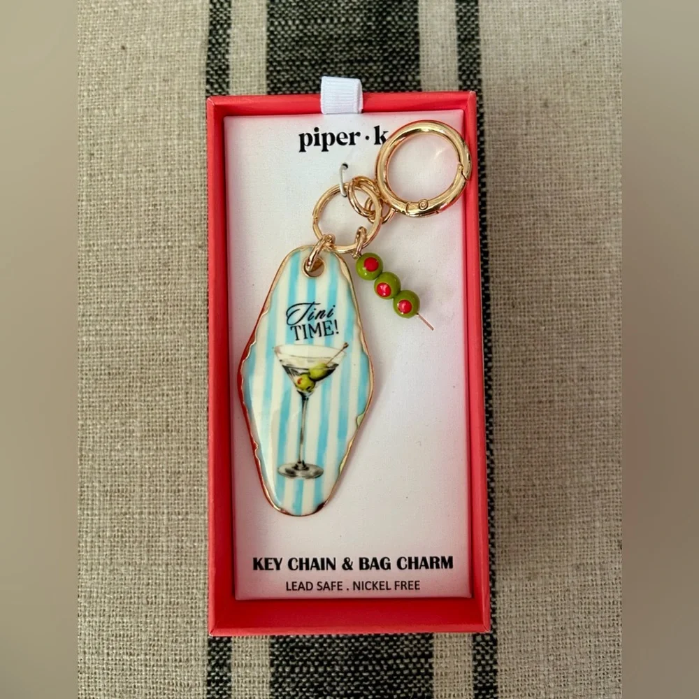 Piper K Key Chain & Bag Charm with Martini Design - Picture 1 of 3